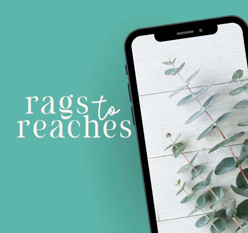 Main image for Rags to Reaches Digital Marketing - mobile. Features eucalyptus on iphone with logo